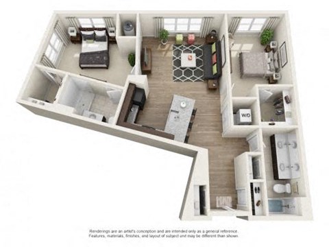 Floor plan for 2 beds, 2 baths, 1140 sqft